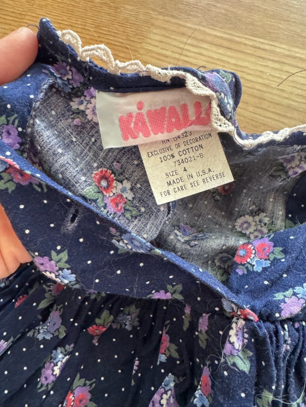 Vintage Navy Floral Long-Sleeve Girls Dress with White Bib - Picture 3 of 3